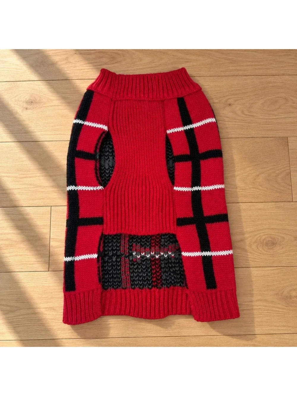 Small Dog Sweater Red Plaid Knit Black Gray White Winter Pet Clothing